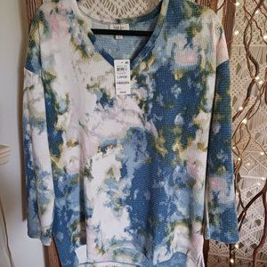 WOMENS MACYS WAFFLE KNIT POLY BLEND TOP NEW WITH TAGS SIZE LARGE MULTICOLOR
